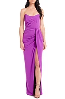 Katie May Pamela Pleated Strapless Gown Electric Plum at Nordstrom,