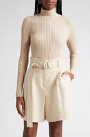 Lafayette 148 New York Rib Wool Blend Mock Neck Sweater Melba Melange at Nordstrom,