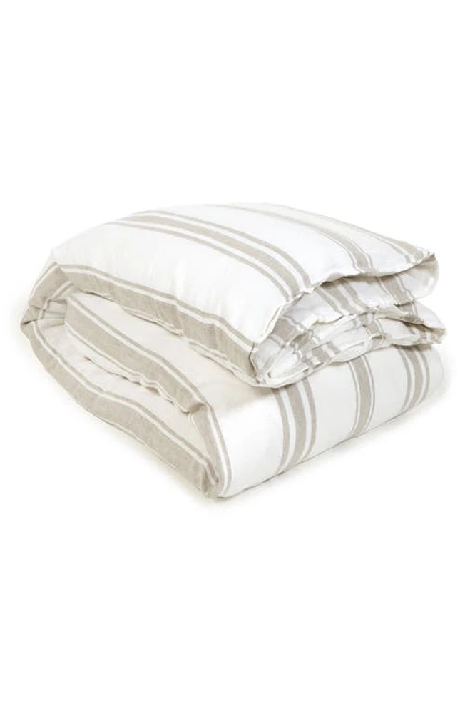 Pom Pom at Home Jackson Stripe Linen Duvet Cover in White/Beige at Nordstrom