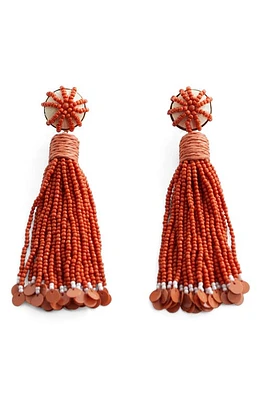 MANGO Beaded Tassel Drop Earrings in Russet at Nordstrom