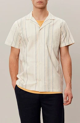 Les Deux Leo Embroidered Stripe Camp Shirt Light Ivory at Nordstrom,