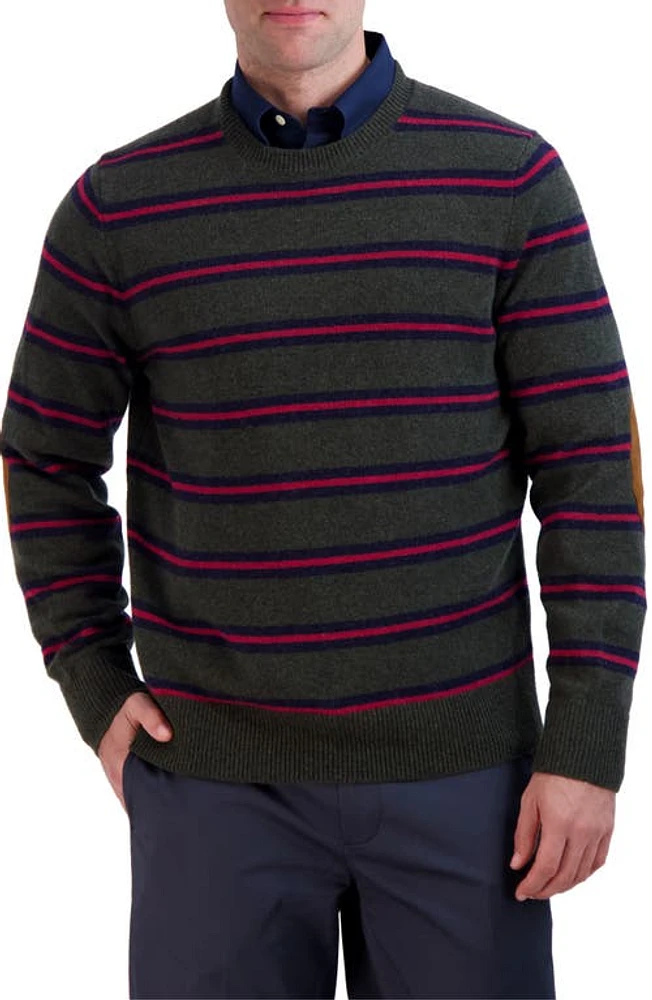 Brooks Brothers Stripe Wool Crewneck Sweater Green Belt at Nordstrom,