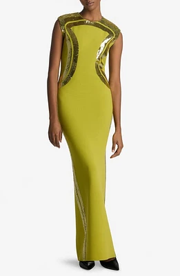 St. John Collection Sequin Embroidered Sleeveless Gown Peridot at Nordstrom,