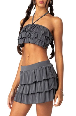 EDIKTED Aimee Ruffle Crop Top Gray at Nordstrom,