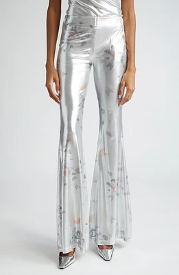 MACCAPANI The Slender Butterfly Print Jersey Pants Laminated Silver at Nordstrom,