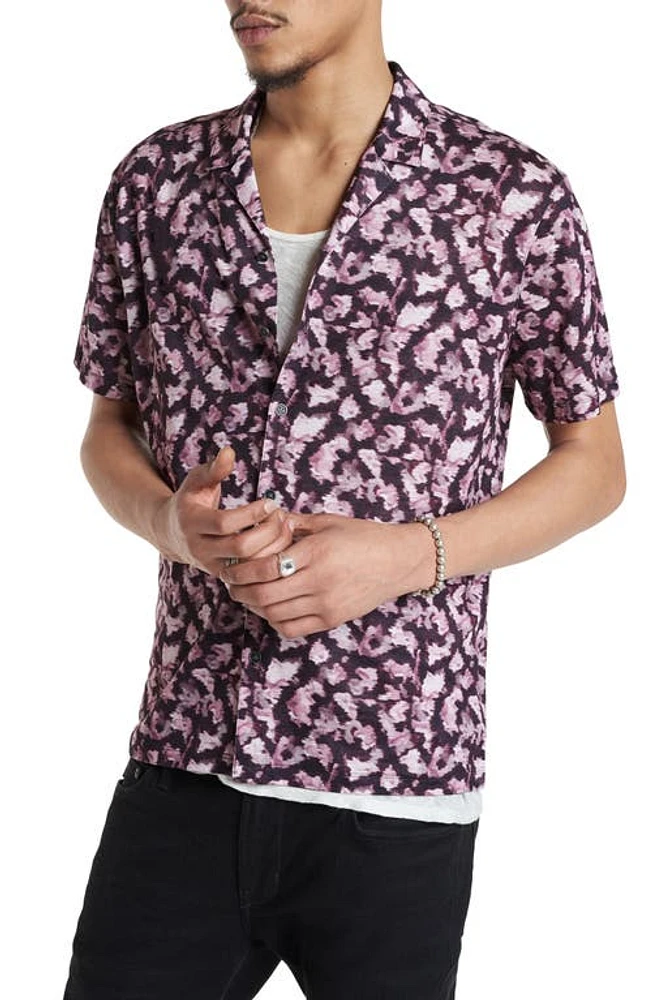 John Varvatos Leflore Ikat Short Sleeve Linen Button-Up Camp Shirt Antique Rose at Nordstrom,