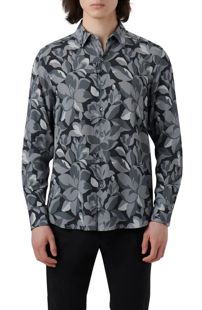 Bugatchi Julian Shaped Fit Floral Button-Up Shirt Anthracite at Nordstrom,