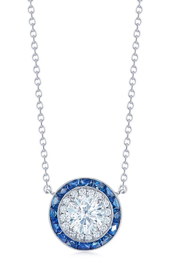 Kwiat Diamond & Sapphire Halo Pendant Necklace in White 0.95 Cts at Nordstrom, Size 16