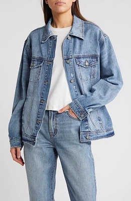 HIDDEN JEANS Clean Distressed Oversize Denim Jacket Light Wash at Nordstrom,