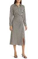 ZOE AND CLAIRE Side Knot Stripe Shirtdress in Black/White at Nordstrom, Size Small