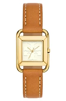 Tory Burch The Miller Square Leather Strap Watch, 24mm in Ivory/gold/cammello at Nordstrom