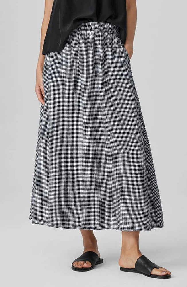 Eileen Fisher Gathered Organic Linen Maxi Skirt Black/White at Nordstrom,