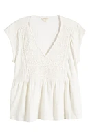 Lucky Brand Embroidered Cotton Babydoll Top at Nordstrom,