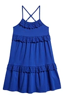 Walking on Sunshine Kids' Eyelet Trim Tiered Cotton Knit Sundress Surf Blue at