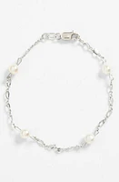 Mignonette Sterling Silver & Cultured Pearl Bracelet in White at Nordstrom