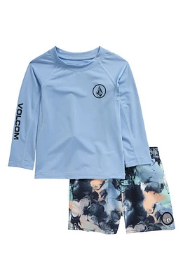 Volcom Long Sleeve Rashguard T-Shirt & Swim Shorts Set Blue at Nordstrom, M