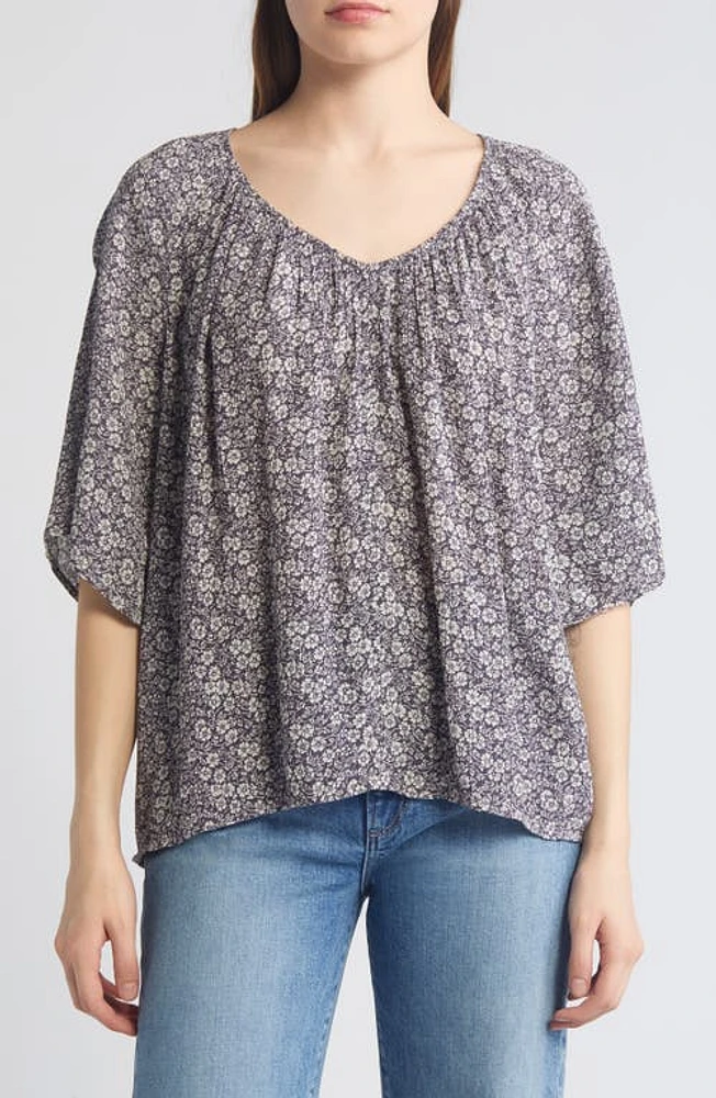 Faherty Amira Floral Print Top Navy Ditsy at Nordstrom,