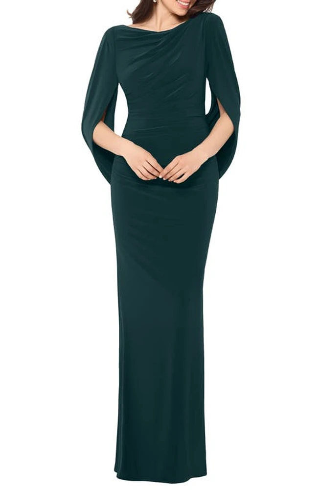 Betsy & Adam Cape Long Sleeve Trumpet Gown at Nordstrom,