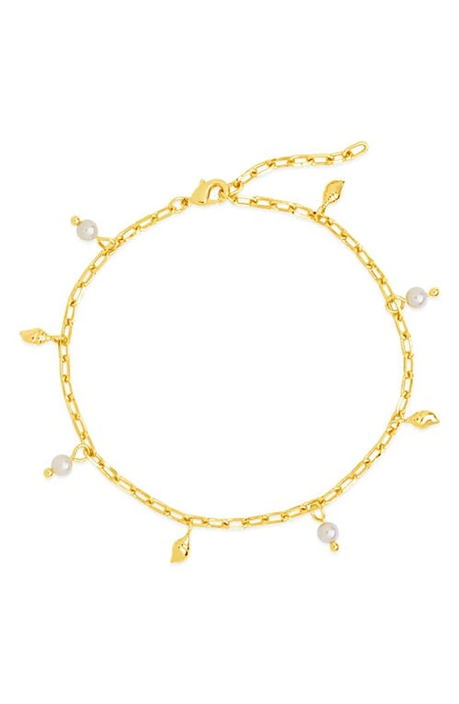 Sterling Forever Beverly Freshwater Pearl Charm Anklet in Gold at Nordstrom