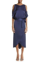 Eleventy Cold Shoulder Satin Shift Dress 11 - Blue at Nordstrom, Us