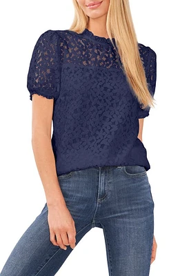 CeCe Puff Sleeve Floral Lace Blouse in Classic Navy at Nordstrom, Size X-Small