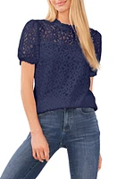 CeCe Puff Sleeve Floral Lace Blouse in Classic Navy at Nordstrom, Size X-Small