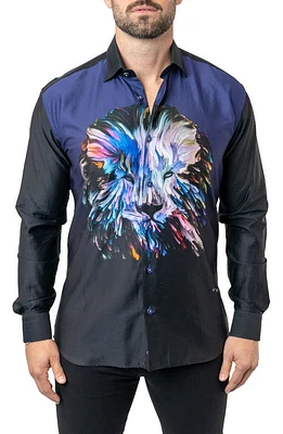 Maceoo Fibonacci Lionpaint 00 Multi Contemporary Fit Button-Up Shirt Black at Nordstrom,