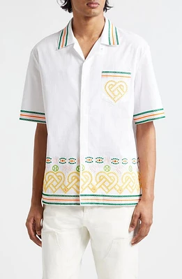 Casablanca Broderie Anglaise Embroidered Camp Shirt White at Nordstrom,