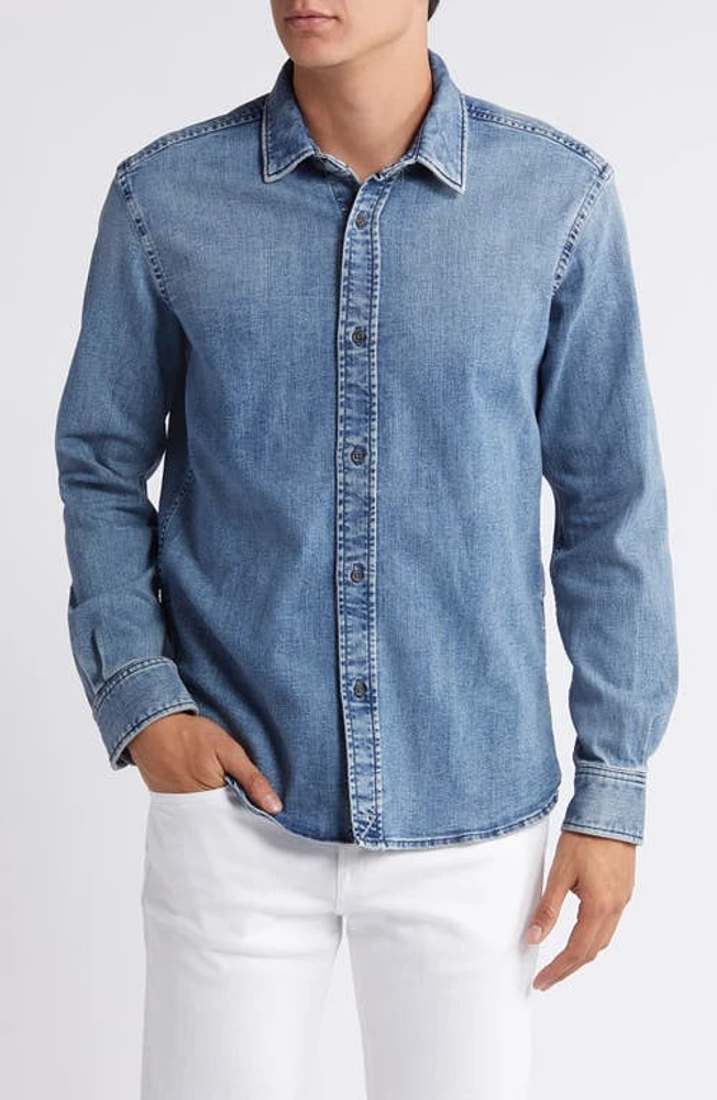 7 For All Mankind Left Hand Denim Button-Up Shirt Light Blue at Nordstrom,