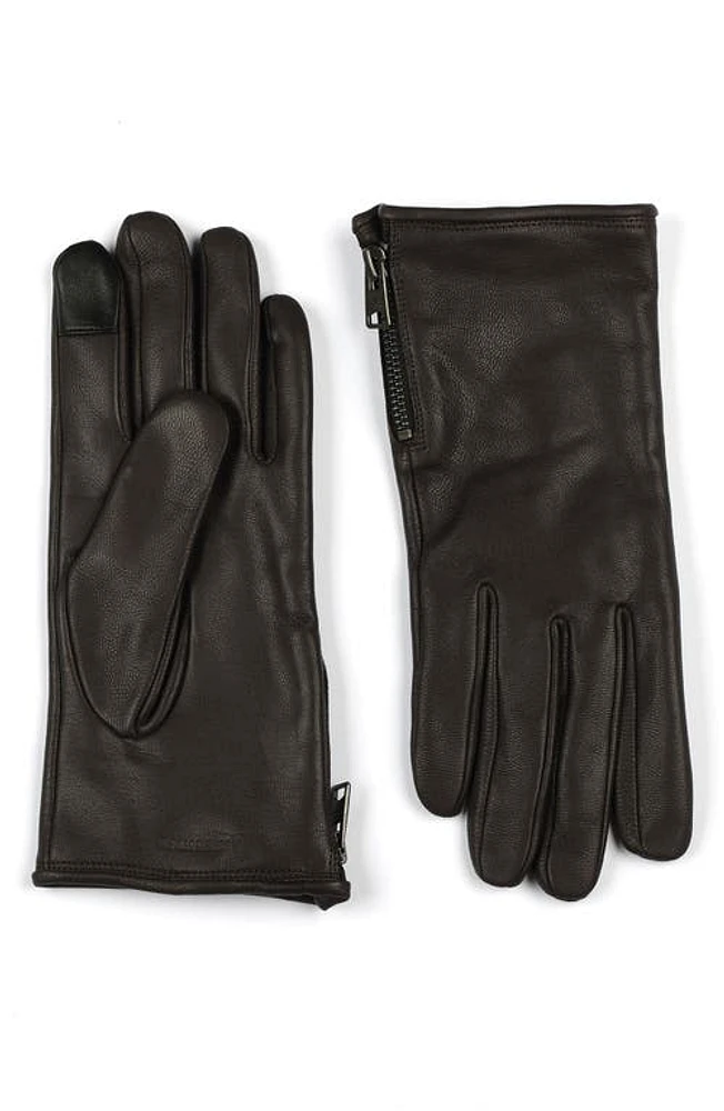 AllSaints Zip Leather Gloves at Nordstrom,