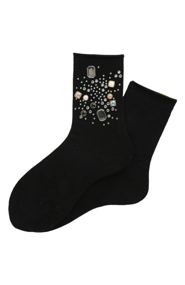 HIGH HEEL JUNGLE Crystal Cashmere Blend Quarter Crew Socks in Black at Nordstrom