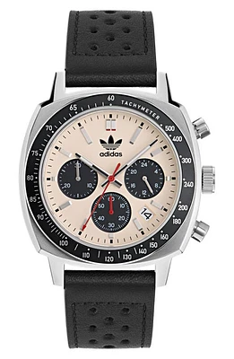 adidas Chronograph Leather Strap Watch in Black at Nordstrom