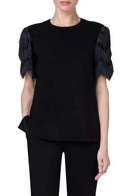 Akris punto Zigzag Fringe Sleeve Top in 009 Black at Nordstrom, Size 8