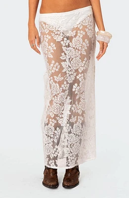 EDIKTED Bess Sheer Lace Cover-Up Maxi Skirt White at Nordstrom,