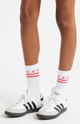 Sporty & Rich Stripe Logo Crew Socks in White at Nordstrom