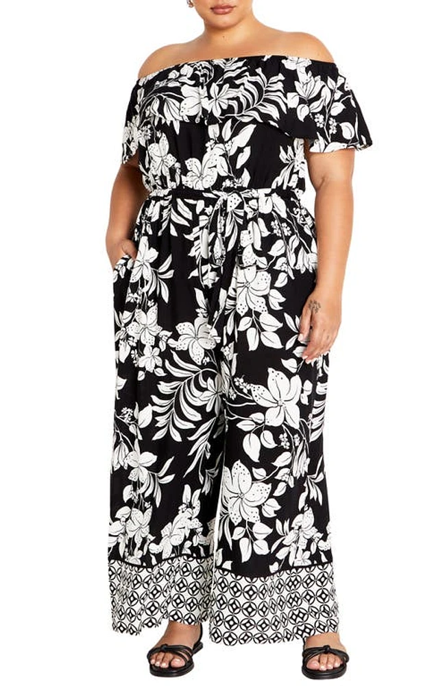 City Chic Sienna Floral Off the Shoulder Jumpsuit in New Day at Nordstrom