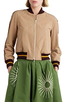 Dries Van Noten Rugby Stripe Trim Water Repellent Bomber Jacket Beige at Nordstrom, Us