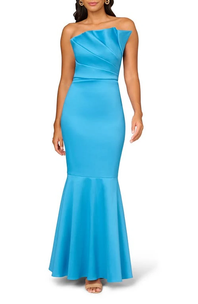 Aidan Mattox by Adrianna Papell Ruffle Strapless Mikado Mermaid Gown Ocean Blue at Nordstrom,