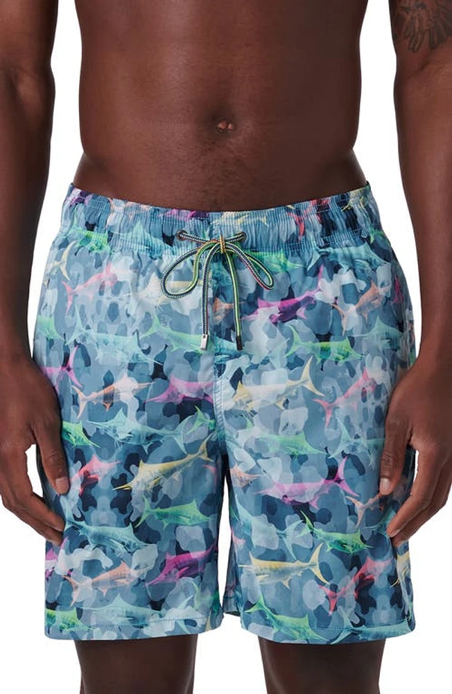 Bugatchi Cosmo Swim Trunks Aqua at Nordstrom