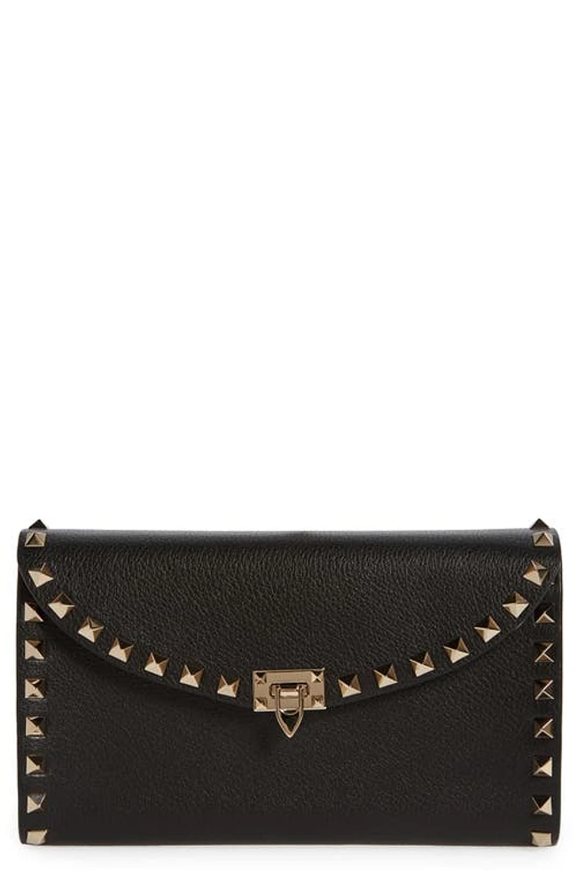 Valentino Garavani Rockstud Flap Leather Wallet on a Chain in Nero at Nordstrom