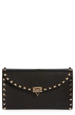 Valentino Garavani Rockstud Flap Leather Wallet on a Chain in Nero at Nordstrom