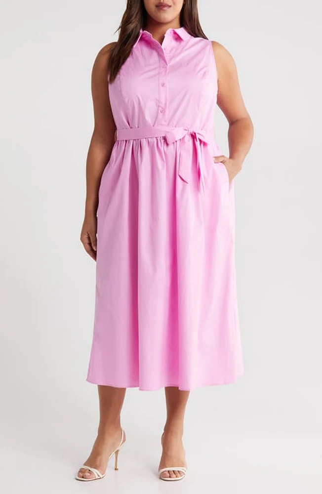 Maggy London Tie Waist Sleeveless Stretch Poplin Shirtdress at Nordstrom,