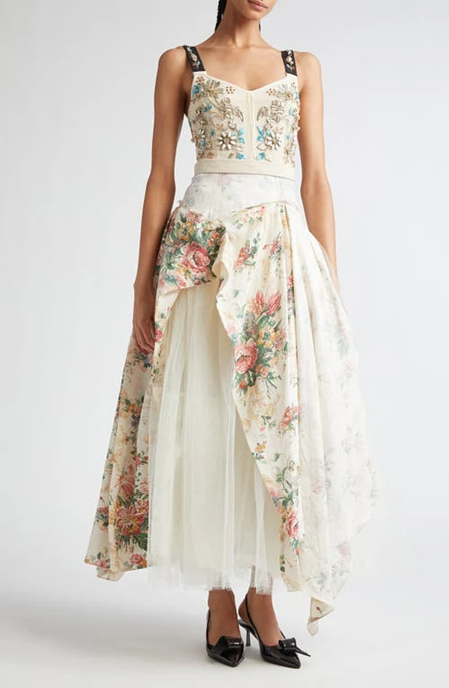 Erdem Embellished Corset Bodice Midi Cocktail Dress Beige Multi at Nordstrom, Us