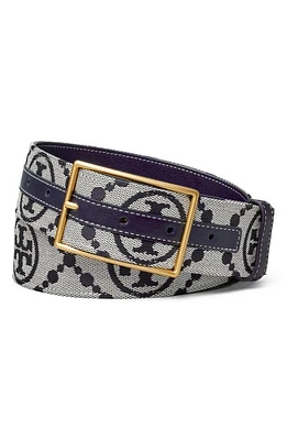 Tory Burch T Monogram Jacquard & Leather Belt in Tory Navy at Nordstrom, Size Medium