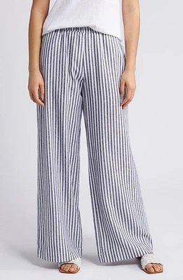 caslon(r) Stripe Wide Leg Linen Blend Pants Navy- White Brianne at Nordstrom,