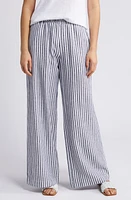 caslon(r) Stripe Wide Leg Linen Blend Pants Navy- White Brianne at Nordstrom,