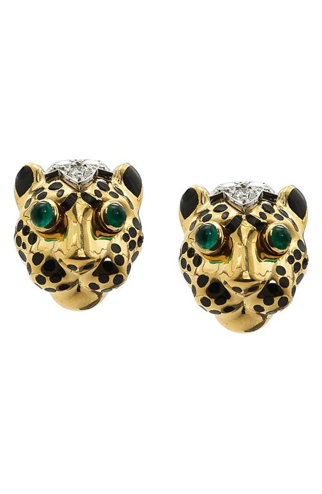 David Webb Kingdom Diamond Leopard Stud Earrings in Yellow Gold at Nordstrom