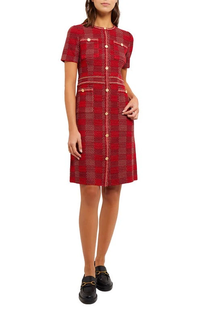 Misook Bold Plaid Knit Sheath Dress Classic Red/mahogany/venetian at Nordstrom,