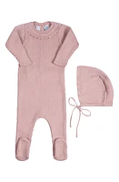 Feltman Brothers Ruffled Collar Rib Romper & Bonnet Set Mauve at Nordstrom,