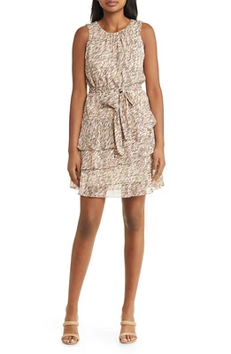 halogen(r) Ruffle Tie Waist Minidress Taupe/Peach at Nordstrom,